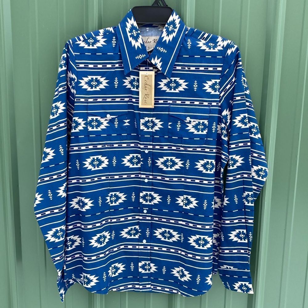 Cedar Rose Aztec Print Long Sleeve Snap Front Western Cowgirl Shirt Size L